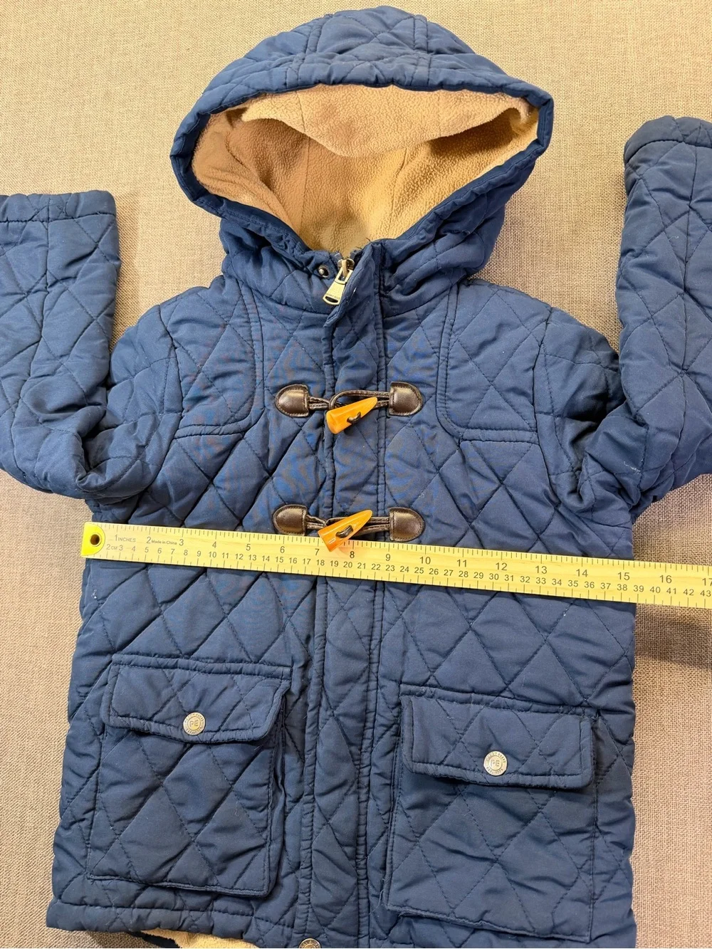 Perry Ellis Boys Navy Quilted Hooded Toggle Coat Size 6